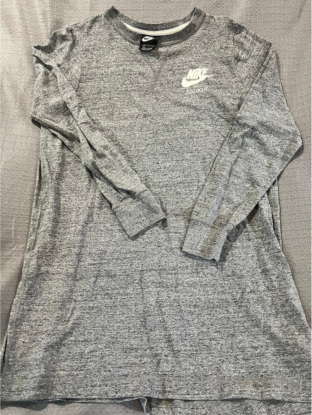 Nike Women Large Gray Just Do It Long Sleeve T-Shirt Dress Tunic Side Slits